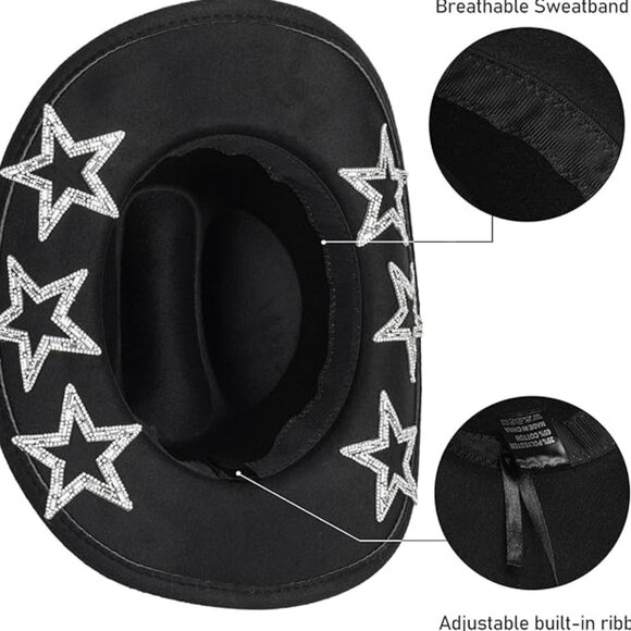 Western STARS BLACK Cowboy Hat - Picture 4 of 9